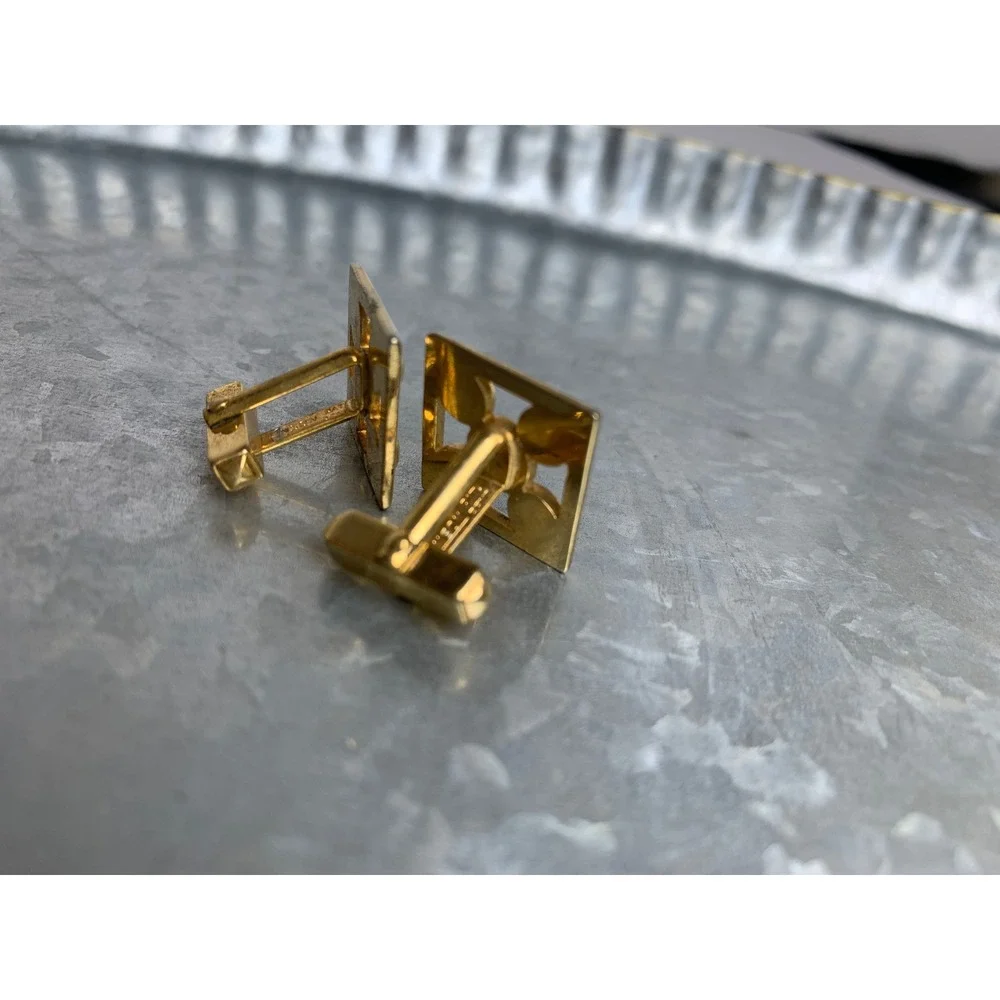 Vintage Anson Gold Tone‎ Square Geometric Ball Cluster Toggle Back Cufflink